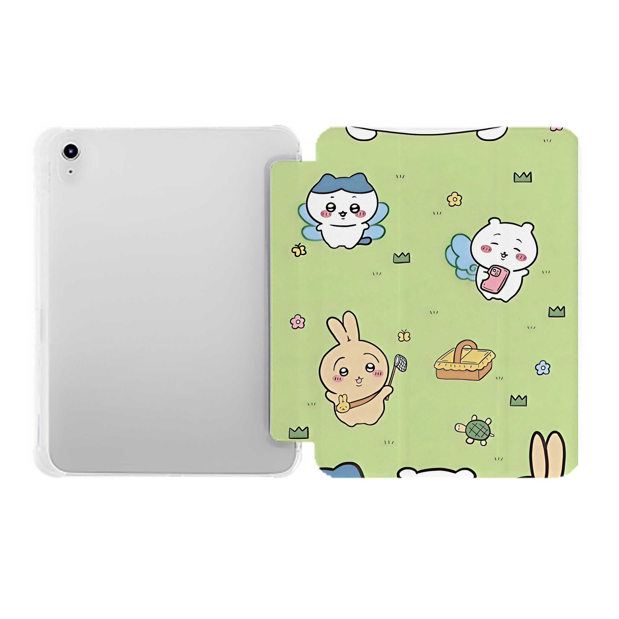 （画像用） ちいかわ Chii-kawa IPad ケース ペン収納付き 三つ折りスタンド PUレザー×シリコン 対応機種9.5/10.5/10.9インチ